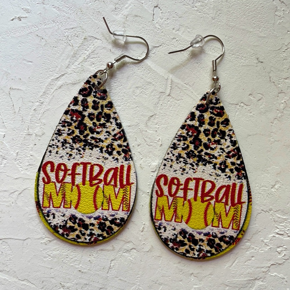 5 for $25 New soft leather softball mom tear drop earrings